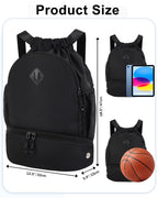 RHDZO Drawstring Backpack with Shoe Compartment for Men Women Medium Beige