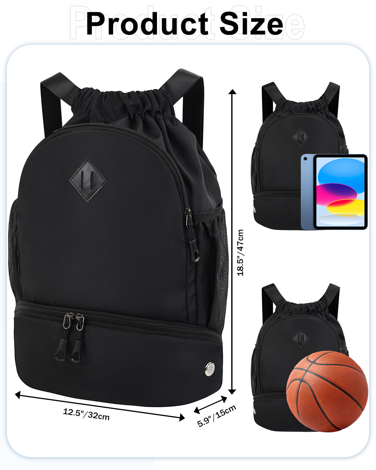 RHDZO Drawstring Backpack with Shoe Compartment for Men Women Medium Beige