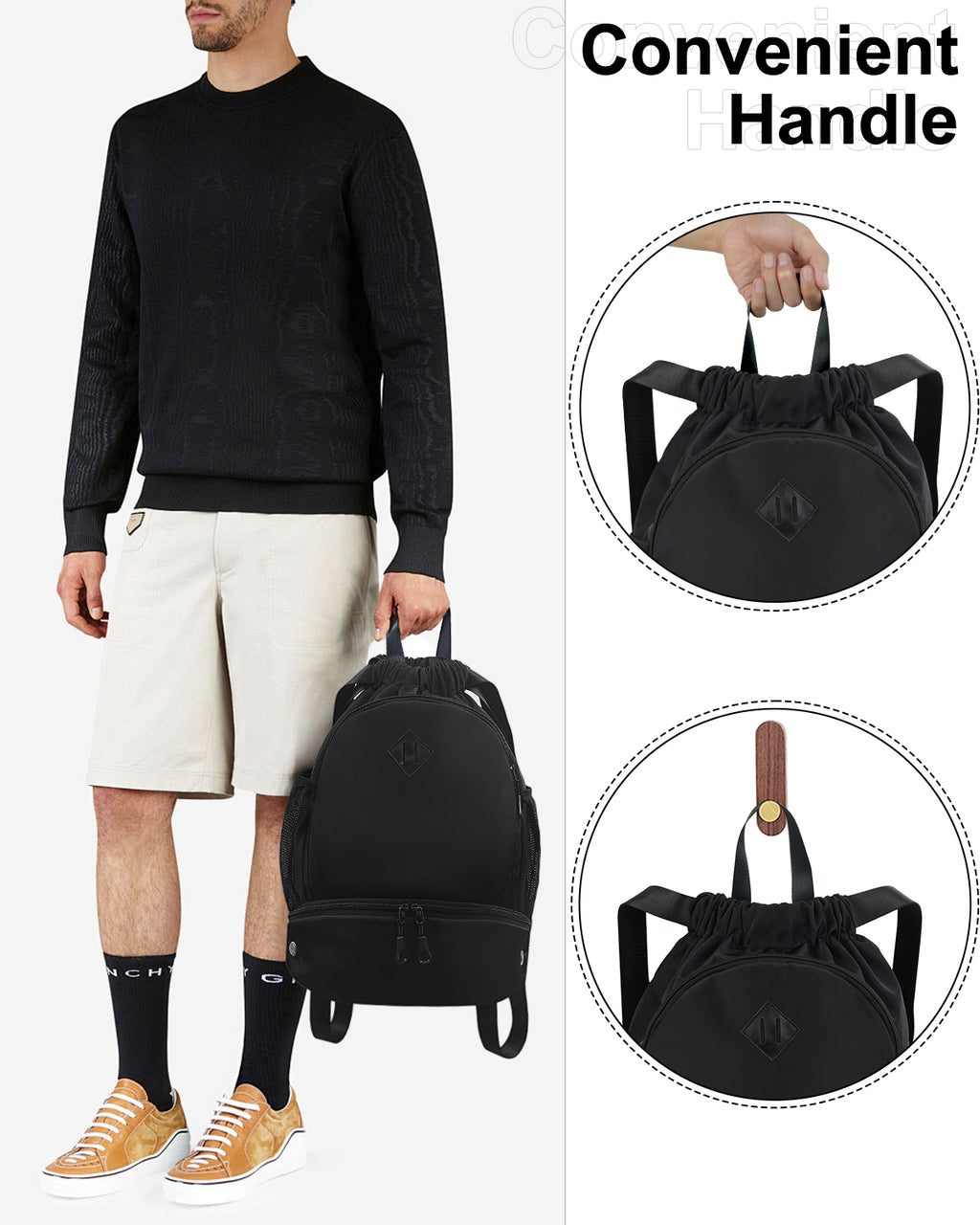 RHDZO Drawstring Backpack with Shoe Compartment for Men Women Medium Beige