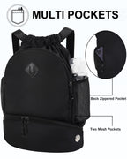RHDZO Drawstring Backpack with Shoe Compartment for Men Women Medium Beige