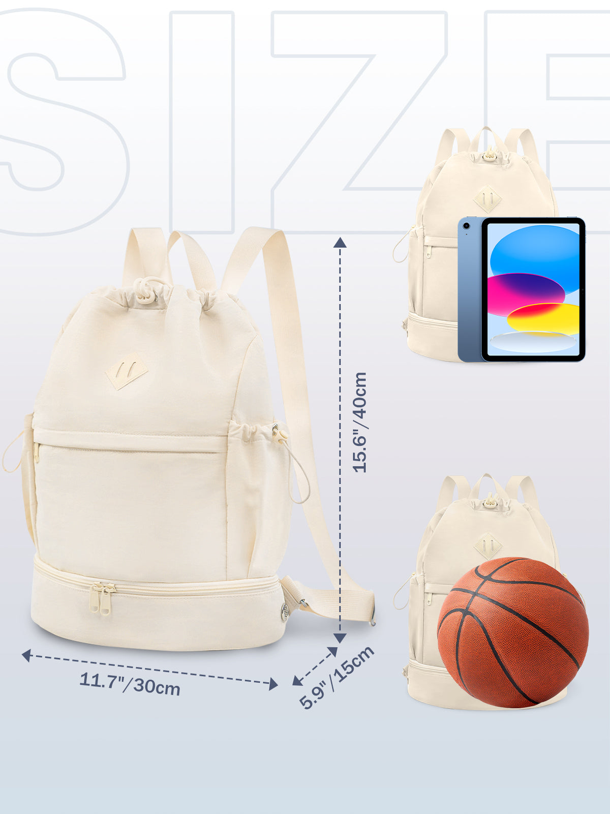 Drawstring Gym Backpack with Shoe Compartment and Wet Pocket, Black