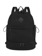 Drawstring Gym Backpack with Shoe Compartment and Wet Pocket, Black