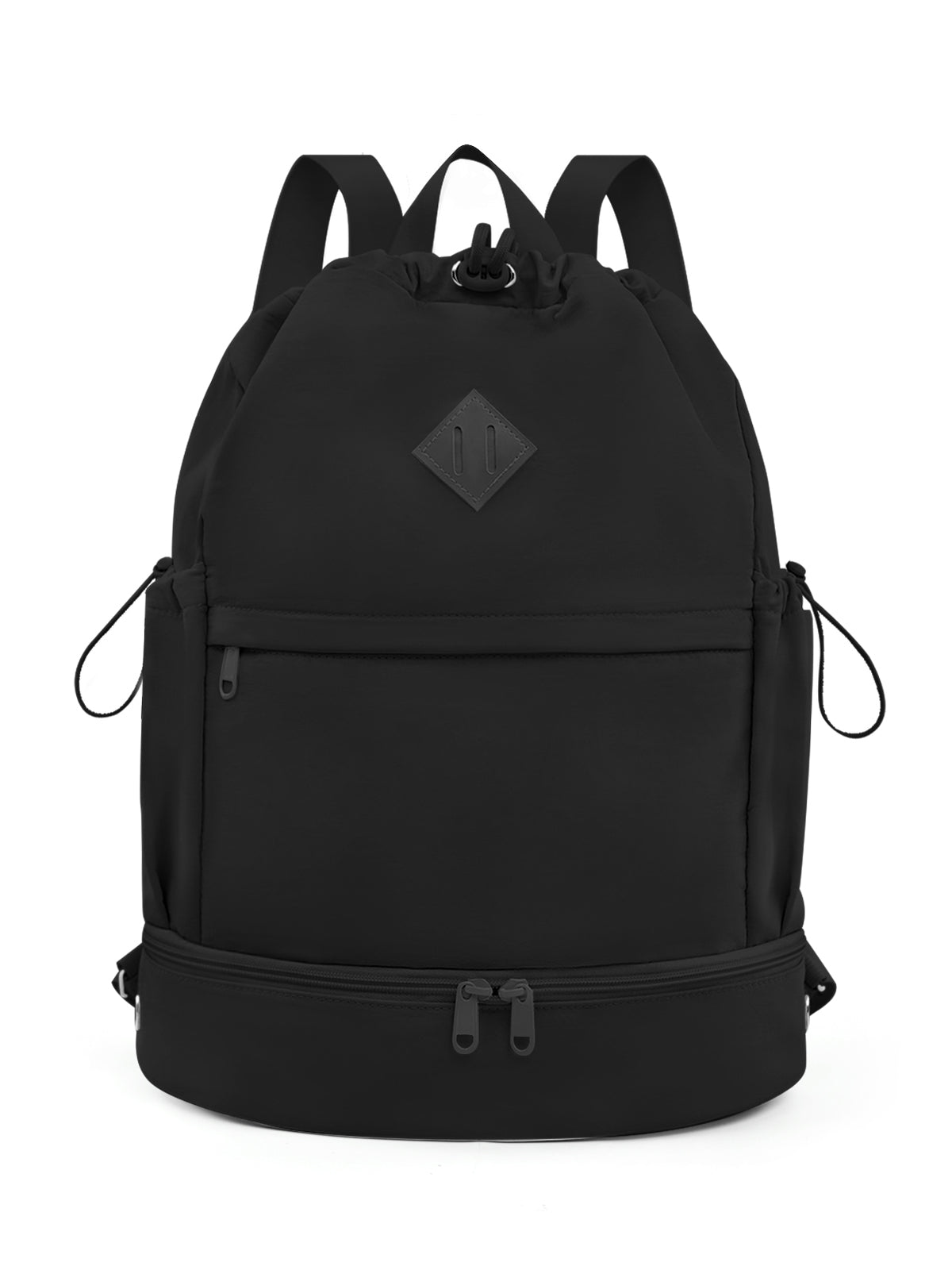 Drawstring Gym Backpack with Shoe Compartment and Wet Pocket, Black