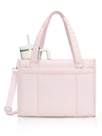 Tote Bag for Women with 15.6 Inch Laptop Compartment and Cup Holder | Puffer Boxy Tote for Work College Nurse, Detachable Shoulder Strap, Crossbody Shoulder Handbag with Zipper, Luggage Sleeve