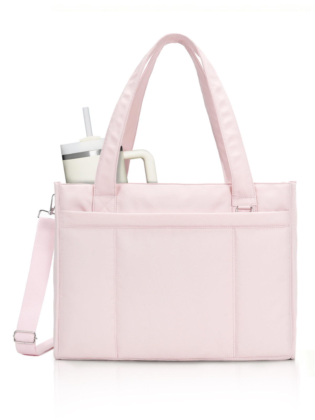 Tote Bag for Women with 15.6 Inch Laptop Compartment and Cup Holder | Puffer Boxy Tote for Work College Nurse, Detachable Shoulder Strap, Crossbody Shoulder Handbag with Zipper, Luggage Sleeve