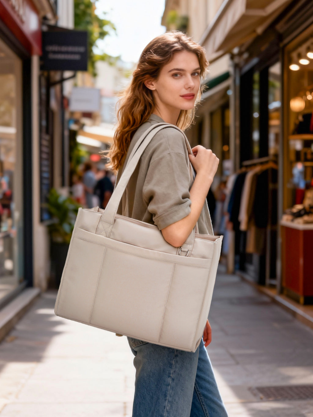 Tote Bag for Women with 15.6 Inch Laptop Compartment and Cup Holder | Puffer Boxy Tote for Work College Nurse, Detachable Shoulder Strap, Crossbody Shoulder Handbag with Zipper, Luggage Sleeve