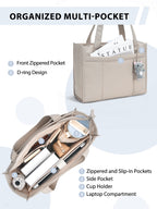 Tote Bag for Women with 15.6 Inch Laptop Compartment and Cup Holder | Puffer Boxy Tote for Work College Nurse, Detachable Shoulder Strap, Crossbody Shoulder Handbag with Zipper, Luggage Sleeve