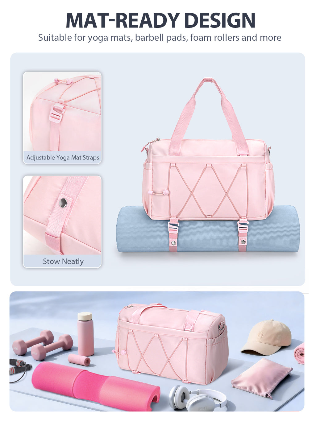 Small Gym Bag for Women with Yoga Mat Holder and Wet Pocket