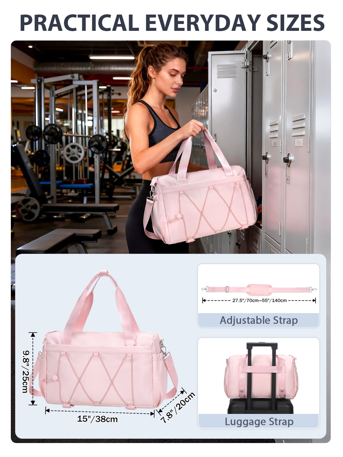 Small Gym Bag for Women with Yoga Mat Holder and Wet Pocket