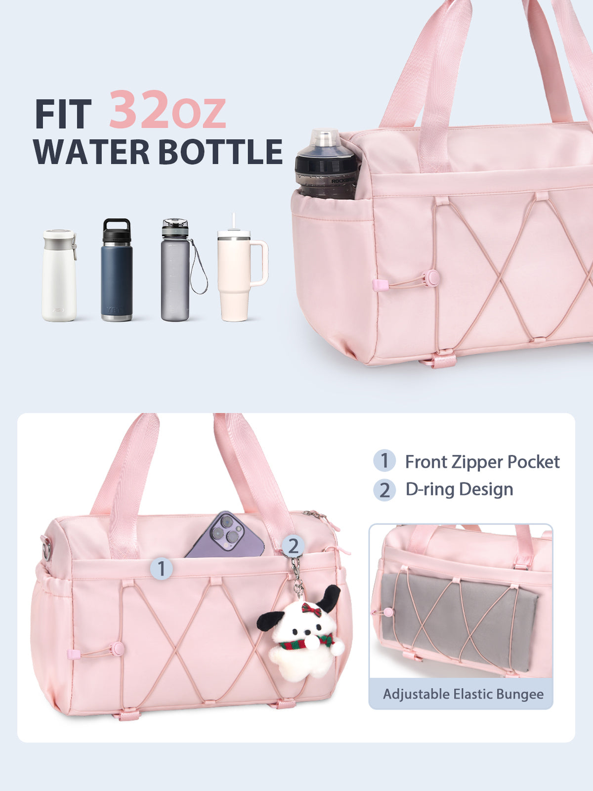 Small Gym Bag for Women with Yoga Mat Holder and Wet Pocket