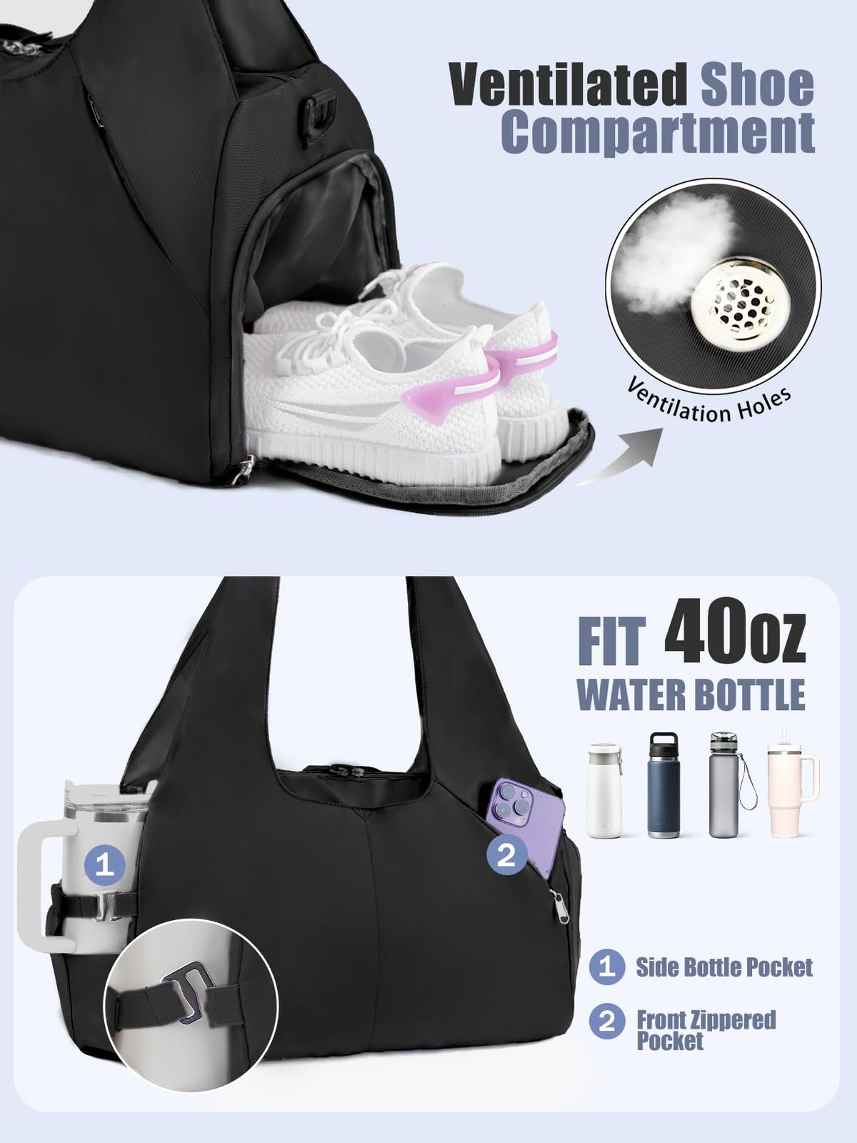 RHDZO Gym Bag for Women with Shoe and Wet Compartments, Yoga Mat Holder