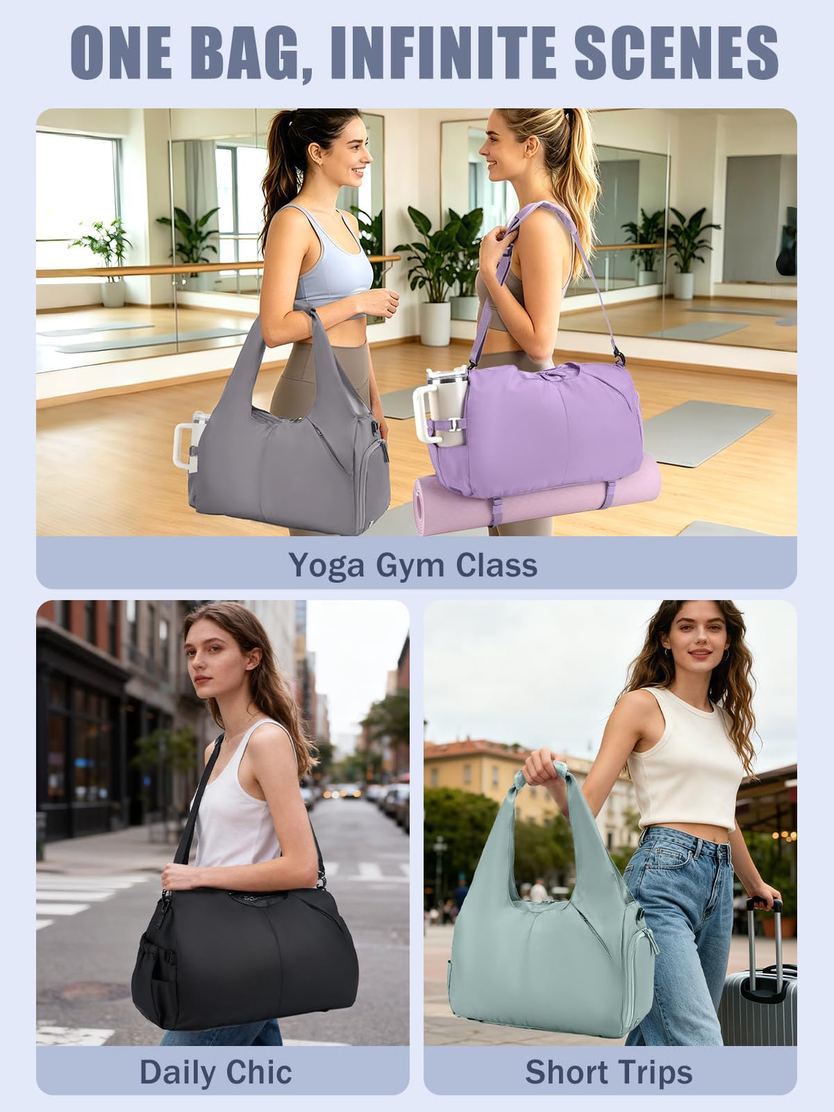 RHDZO Gym Bag for Women with Shoe and Wet Compartments, Yoga Mat Holder