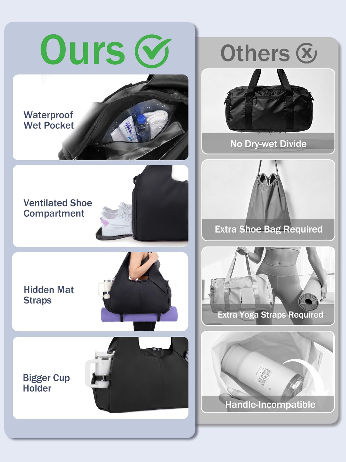 RHDZO Gym Bag for Women with Shoe and Wet Compartments, Yoga Mat Holder